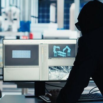 Maskierter Mann an einem PC