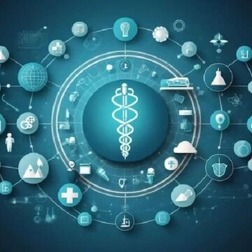 medizinischer-wissenschaftlicher Hintergrund im Gesundheitswesen mit Ikonen und Symbolen