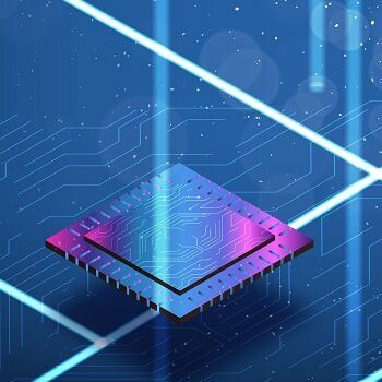 Ein Computerchip mit vielen Farben auf einem bunten Hintergrund 