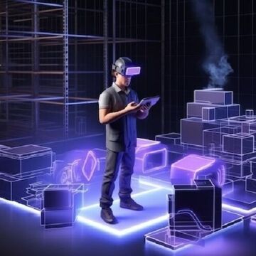 Person setzt VR in ihrer Tätigkeit ein