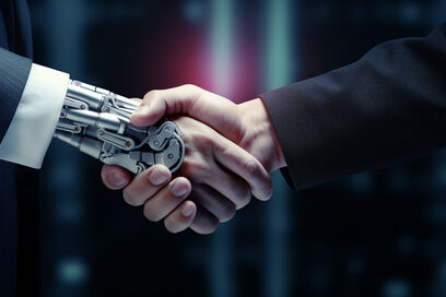 Geschäftsleute in einem futuristischen Geschäftsumfeld