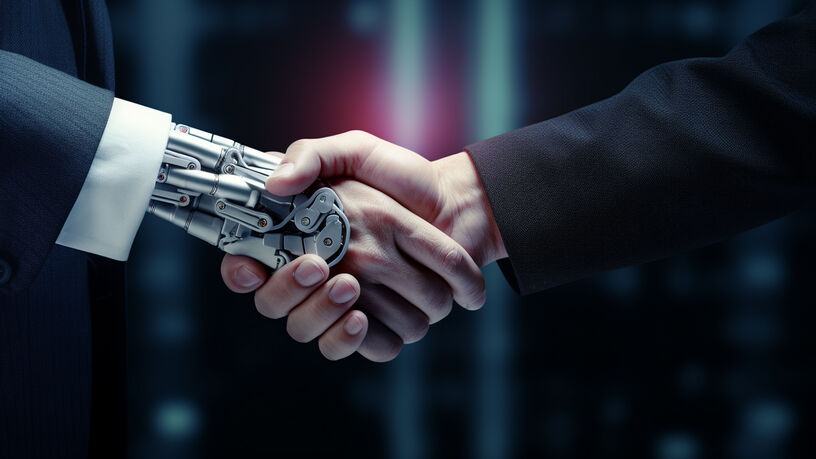Geschäftsleute in einem futuristischen Geschäftsumfeld