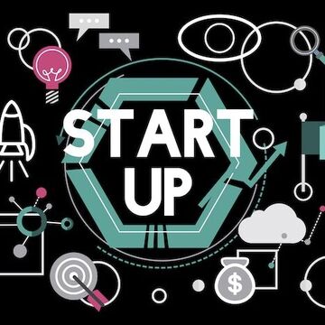 Illustration mit Ikonen und Symbolen mit der Überschrift "Start UP"