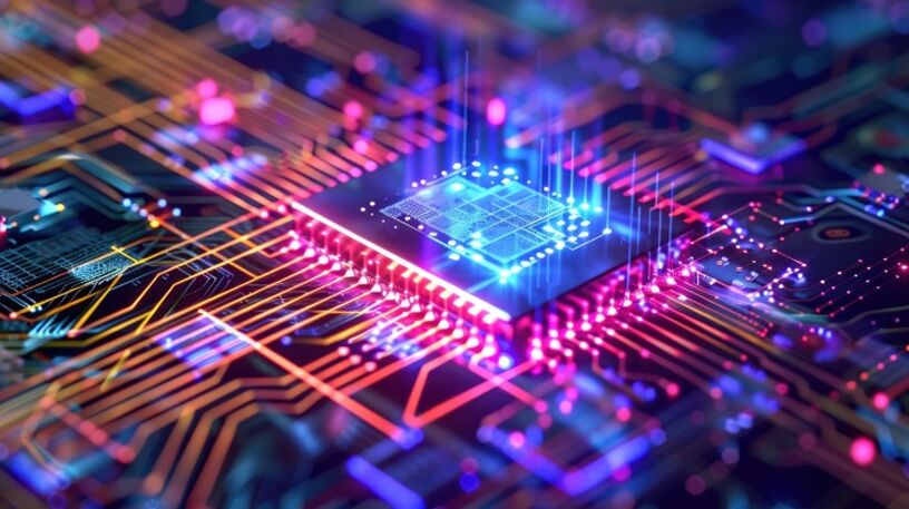 Photonischer integrierter Schaltkreis (PIC) auf einem Mikrochip, der miniaturisierte optische Komponenten für fortschrittliche Netzwerke veranschaulicht