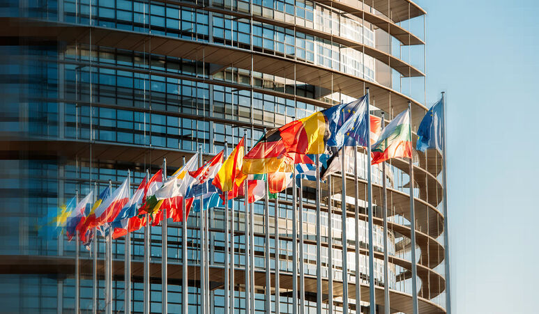 Bild von mehreren Flaggen der europäischen Mitgliedsstaaten.