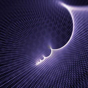 Lila Partikel in einem Abstrakten Strudel bzw netz angeordnet