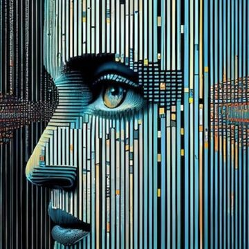 Futuristische Computer Grafik eines menschlichen Gesichts mithilfe generativer KI