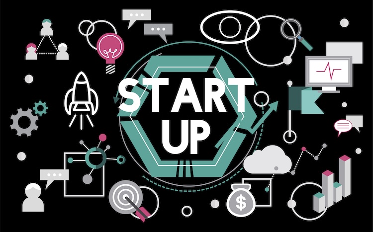 Illustration mit Ikonen und Symbolen mit der Überschrift "Start UP"