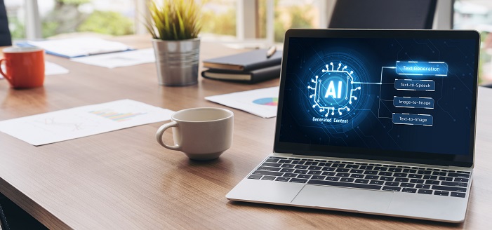 Laptop auf einem Tisch mit Ai abbildung auf dem Bildschirm