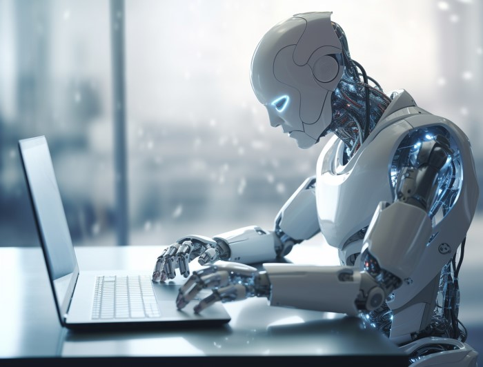Gewöhnliche menschliche Arbeit, die von einem anthropomorphen Roboter ausgeführt wird