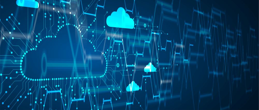 Cloud-Technologie. Integriertes digitales Web-Konzept im Hintergrund