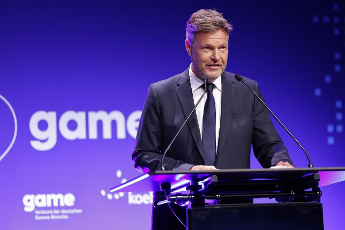 Robert Habeck, Bundesminister für Wirtschaft und Klimaschutz der Bundesrepublik Deutschland hält die Eröffnungsrede der Gamescom 